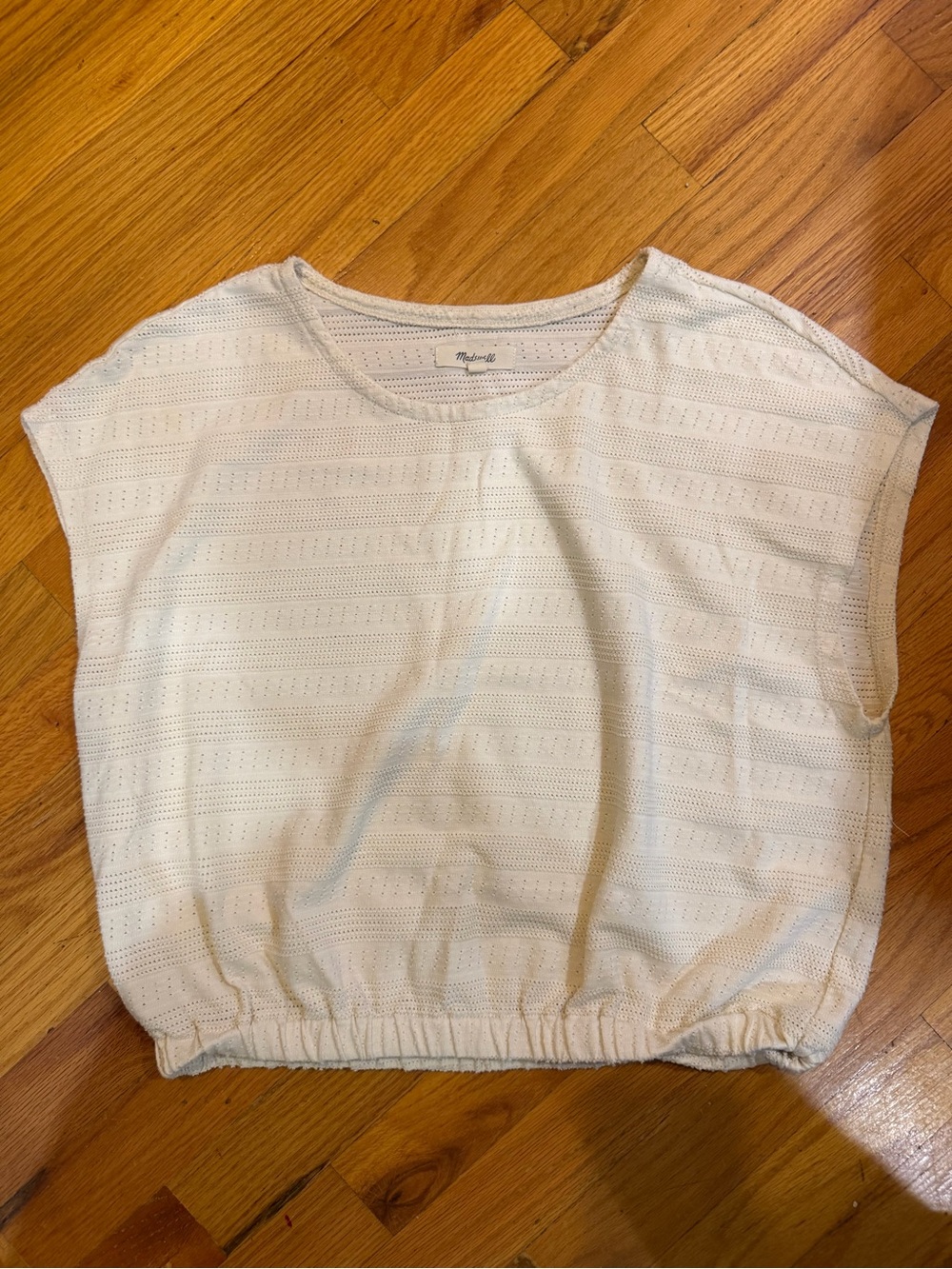 Madewell Cream Eyelet Knit Boxy Tank with Elastic Hem